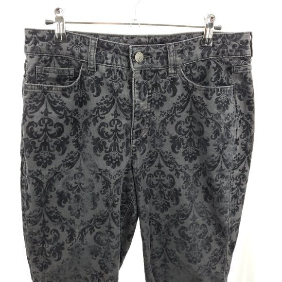 Chaps Mid Rise Jacquard Velvet Slim Leg Pants 8 Black/Gray - Picture 4 of 16